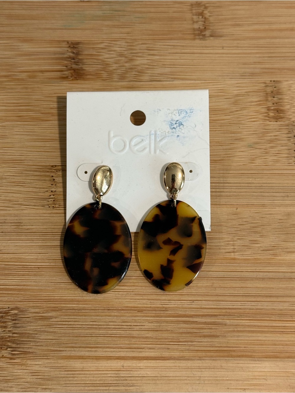 belk Tortoiseshell Oval Drop Earrings with Gold Studs